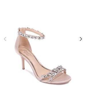 Jewel Badgley Mischka Crystal-Embellished Nude Heels